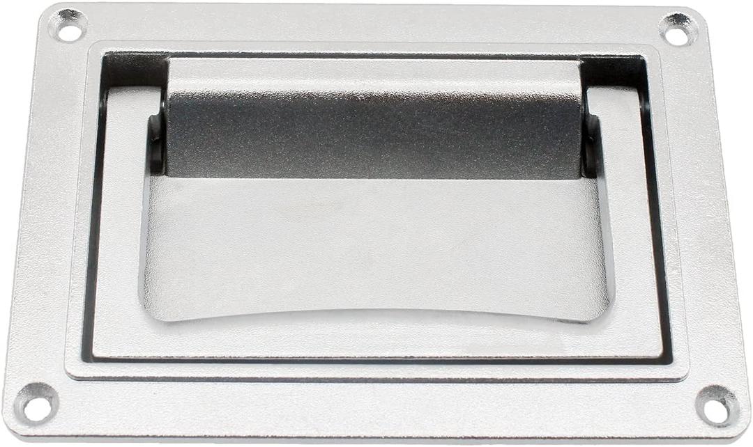 Folding Pull Handle,Zinc Alloy Recessed Handles Container Handle, TTZEZE Flush Lift Recessed Handle Flush Ring Pull for Furniture Drawer Cabinet Door Chest Toolbox (Silver 130x91x19.5mm/5.1x3.6x0.8'')