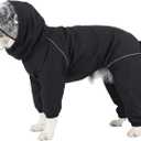 Dog Raincoat for Dogs,rain Jacket Coat, Full Leg Coverage Waterproof Rain Suit with Detachable Hood & Tail, Reflective Strips, Snag-Free Top Zipper (Black for Boy, Small)