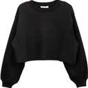 Amazhiyu Women Pullover Cropped Hoodies Long Sleeves Sweatshirts Casual Crop Tops for Fall Winter (Black, Medium)