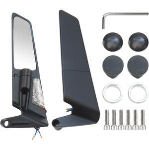 Motorcycle Rear View Mirrors, Adjustable 360 Rotating Stealth Wind Wing Side Mirrors Compatible with Kawasaki Z400 Z650 Z900 Z1000 Duke 125 200 250 (White Mirror with Light)