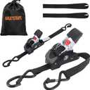 Self Retracting Ratchet Straps 1" x 10' (2-Pack) - Black Heavy Duty Tie Down Straps with Auto Retract, 1540lb Break Strength for Truck, Motorcycle, ATV, Cargo Trailer