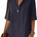 ETCYY NEW Summer Shirts for Women Button V Neck Blouses 2026 Short Sleeves Dressy Casual Tunic Tops (Blue), L