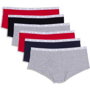 Tommy Hilfiger Women's Intimate Underwear Basics Cotton-soft Boyshort Panties, 6-pack (Heather Grey/Navy /Red /Black), S