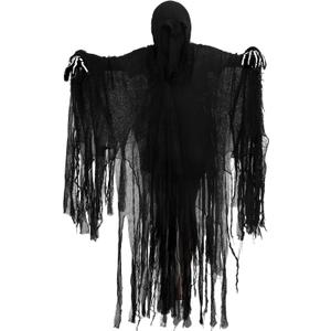 Fourluoo Halloween Hooded Cloak Medieval Renaissance Gothic Wizard Cape Scary Grim Reaper Cosplay Costume for Adult Unisex (Medium, Black)