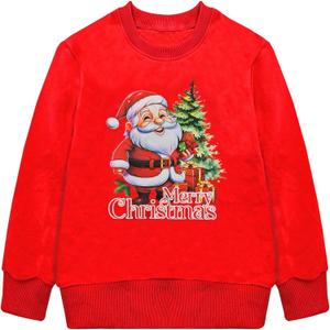 Unisex Toddler Merry Christmas Print Sweatshirts Kid Xmas Crew neck Pullover Shirts Sweater Child Warm Long Sleeve (Red)