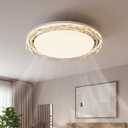 20 Inch Bladeless Ceiling Fan with Light, Modern Crystal Ceiling Fan with Remote Control and 3 Level Adjustable Lighting, White Color, Suitable for Study Rooms, Dining Room, Laundry Room
