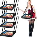 PerKoop 4 Pcs Snack Trays with Strap 13 x 11 x 2 Inch Movie Night Party Serving Trays Usherette Popcorn Drink Beverage Carrier for 20's Theme Costume Accessory with 8 Black Ribbons for Women