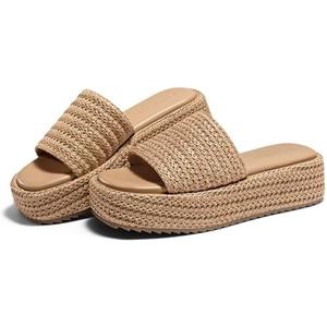 Coutgo Womens Platform Sandals Raffia Espadrilles Slip on Open Toe Cute Boho Summer Beach Slide Sandals Size 7.5