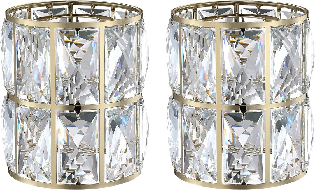 2 Pack Crystal Shade Replacement,Ceiling Fan Light Drum Lampshades Champagne Finish for Chandelier Vanity Lights Wall Sconces Pendant Light,1.66" Fitter Size 5" high*4.6" Diameter