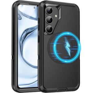 for Galaxy S25 Plus/S24 Plus Case[Compatible with MagSafe] [Shockproof] [3-Layer] Full Body Protection Rugged Heavy Duty Cover Case for Galaxy S25+/S24+ 5G,Black