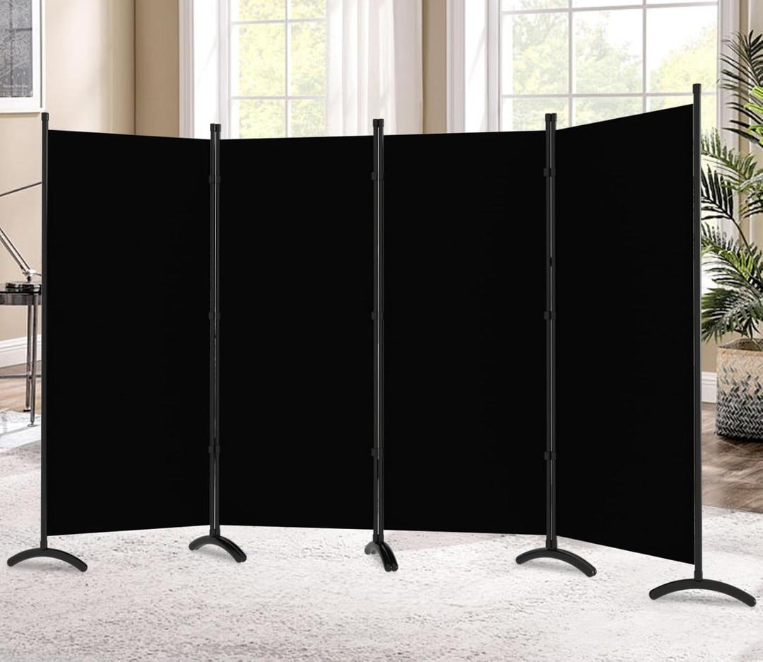 Room Divider-Folding Privacy Screens, 6 ft Partition Room Dividers Wall for Separation, Home, Office, Classroom, Studio (Black, 4 Panel)