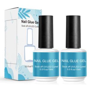 2 x Nail Glue Gel for Press-ons, Long Lasting Nail Gel Glue for Nail Tips,False Nails Tips,U V Light Required,15ml/0.5 fl oz,2pack