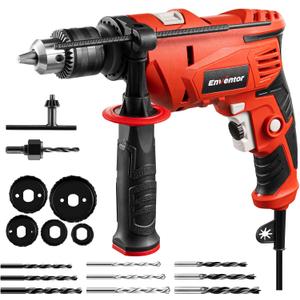 Enventor 7.5 Amp Hammer Drill, 1/2 Inch Electric Hammer Drill, 900W 0-3000RPM Variable Speed, 360 Auxiliary Handle, Lightweight Corded Hammer & Drill 2 in 1 Functions with 9pcs Bit for Metal, Wood