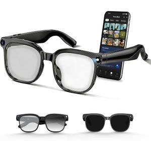 AI Smart Glasses with Camera, 4K Photos & 1080P Video,Anti-Shake, Real-Time Translation, Bluetooth 5.4, Assistant Conversation, Suitable for Vlogging,Travel, Business (Photochromic)