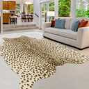 WARM HAVEN Leopard Print Rug, Animal Print 4.6x5.2 Feet Cowhide Rug for Living Room Bedroom Cow Hide Cheetah Faux Fake Antelope Deer Western Rustic Multicolor