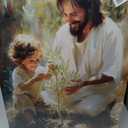 Danseed Jesus With Child Canvas Wall Art Religious Spiritual Wall Decor Pictures Christian Children's Room Posters Prints for Kids Bedroom Baby Room Nursery Girls Boys Room Decoration Ready to Hang, 16"L x 12"W