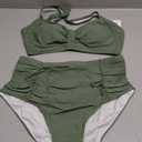 Holipick Women High Waisted Bikini Set Two Piece Swimsuit Tummy Control Bathing Suit Vintage Halter Swimwear (Medium, Olive Green)