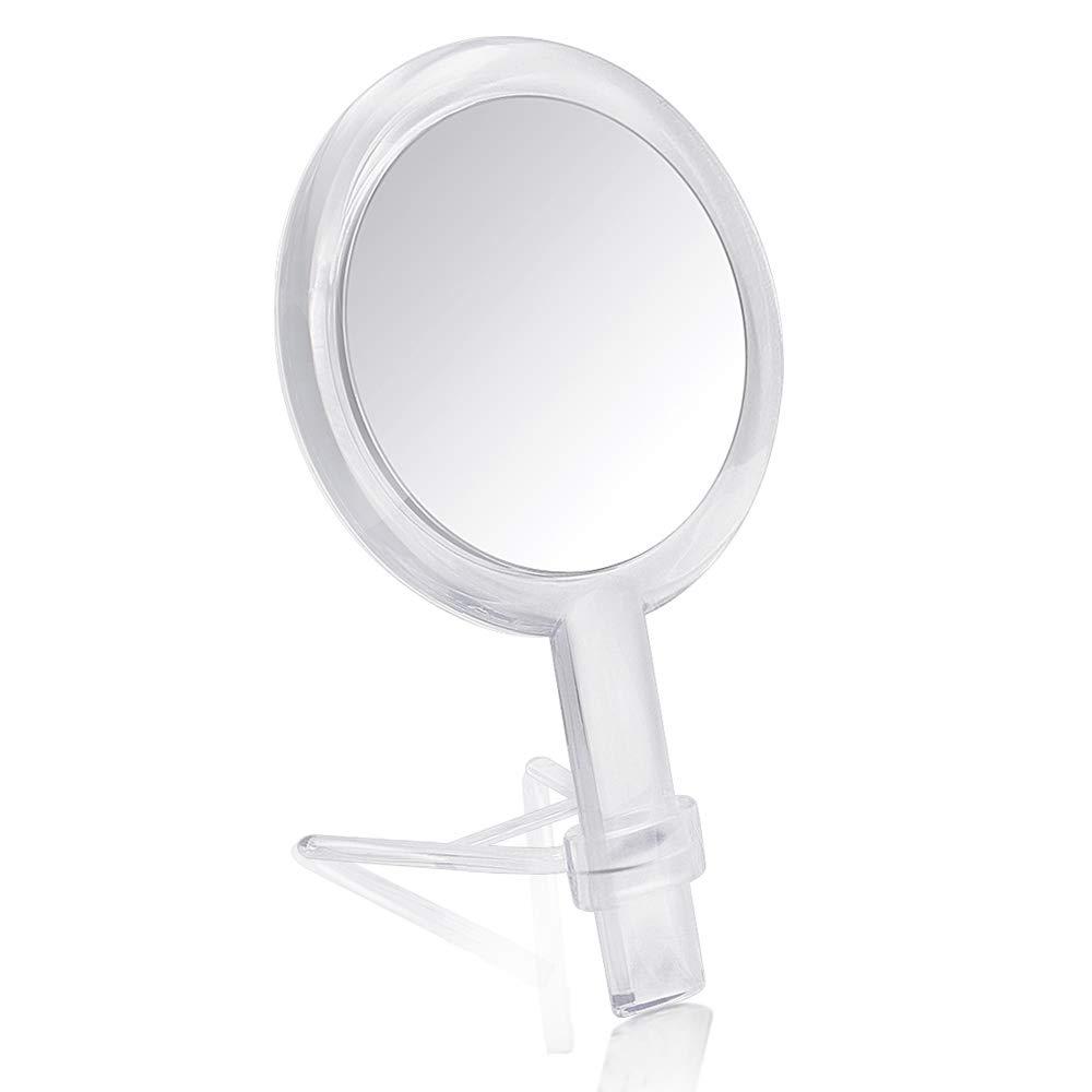 Gotofine 1X & 10X Magnifying Double Side Hand Makeup Mirror with Stand, Handheld Vanity Mirror, Clear