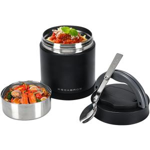 Thermo for Hot Food 33.8OZ, Vacuum Insulated Food Jar for Adults, Stainless Steel Soup Thermo Wide Mouth Leakproof Lunch Containers with Spoon for School Office (Black)