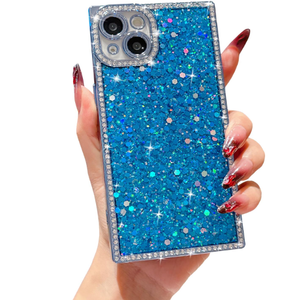 Owncase for iPhone 14 Pro Case Glitter, Crystal Diamonds Shiny Bling Sparkly Electroplated Edge Shockproof Soft TPU Bumper Phone Case for Women Girls, Blue