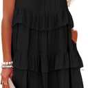 R.Vivimos Women's Summer Dress Boho Sleeveless Halter Layered Ruffle Casual Swing Mini Dress with Pockets (Medium, Black)