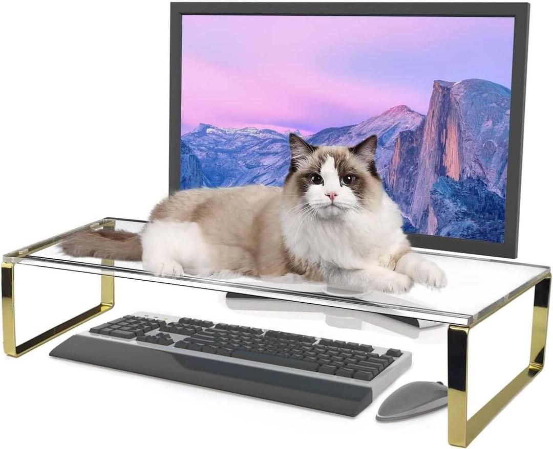 Keyboard Cat Protector - 20" Large Monitor Stand 2 in 1 Clear Acrylic Keyboard Cover Long Acrylic Monitor Stand Keyboard Protective Cover