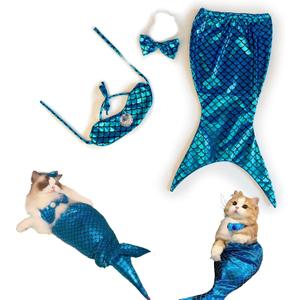 Cat Funny Costumes, Mermaid Costume, Mermaid Tail for Cats Creative Decorative Clothing for Small Dogs, Tails Funny Photo Props and Party Supplies (Blue)