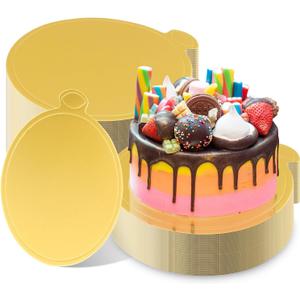 50 Pcs 5 Inch Mini Cake Boards Round Golden Mousse Cake Boards Disposable Cardboard Plate Round Coated Cakeboard for Kitchen Baking Caking Pizza Dessert Cupcake Tray (5 Inch)