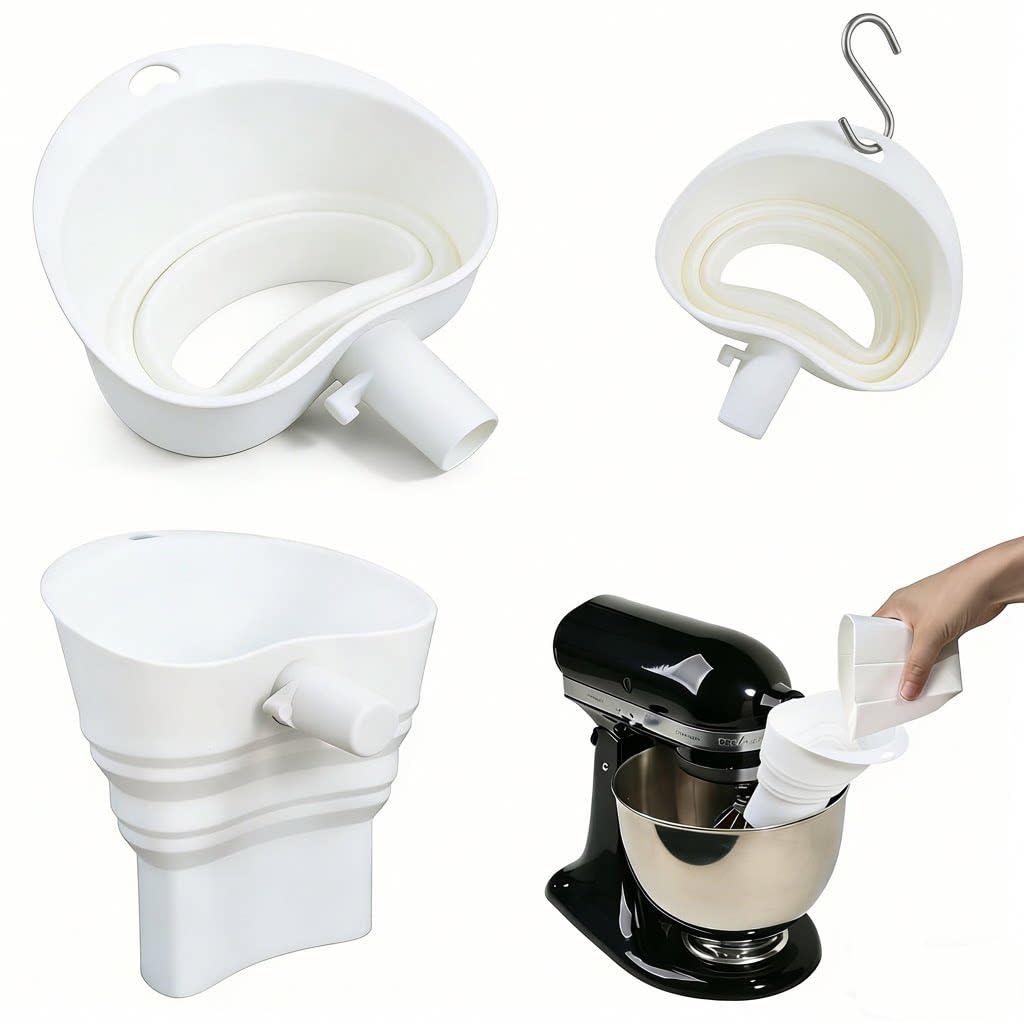 Flour Funnel for KitchenAid Mixer, Silicone Stand Mixer Funnel for Mixing Bowl, No Mess Baking Tool, Easy Pour Ingredients, Kitchen Accessories for Baking