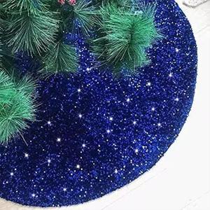 FUHSY Christmas Palm Tree Skirt 21 Inch Velvet Sequin Christmas Tree Skirt Blue Small Tree Skirt Shimmer Christmas Tree Floor Mat Vintage Metallic Tree Skirts for Xmas Diameter Tree Decor