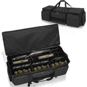 42" Soft Rifle Case for 4 Guns with Molle, Tactical Multi Gun Bag with Padded Dividers and Backpack Straps, Extra Pockets for Outdoor Hunting and Shooting Range, Safe Storage Shipping (Black)