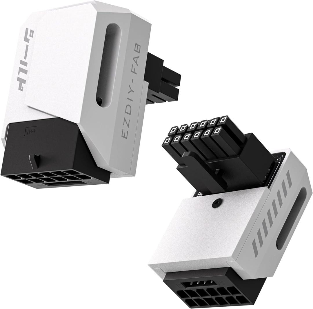 EZDIY-FAB PCIe 5.1 Adapter - 600W 12+4pin,16pin 12VHPWR GPU Power Connector,12V-2x6 GPU Adapter,90 Degree Right Angle - Compatible with RTX 3090Ti, 4070Ti, 4080, 4090 GPU - RVS Type, White, 1 Pack