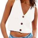 Saodimallsu Womens Cropped Sweater Vest V Neck Button Down Y2k Crop Knit Summer Trendy Sleeveless Chunky Tank Tops (L)
