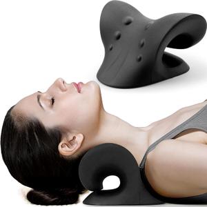 RESTCLOUD Neck and Shoulder Relaxer, Cervical Traction Device for TMJ Pain Relief and Cervical Spine Alignment, Chiropractic Pillow, Neck Stretcher (Black) (Dblack)