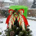 Elf Hat Christmas Tree Topper Green Furry Green Christmas Tree Decoration Velvet Hat with Ribbon Bow Xmas Trees Ornaments for Funny Holiday Winter Home Indoor Decor