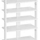 HOOBRO Vertical Shoe Rack, 8 Tier Wooden Shoe Storage Organizer with Hooks, Narrow Shoe Tower for 16 Pairs, Space Saving, for Entryway, Living Room, Bedroom, White WT750XJ01