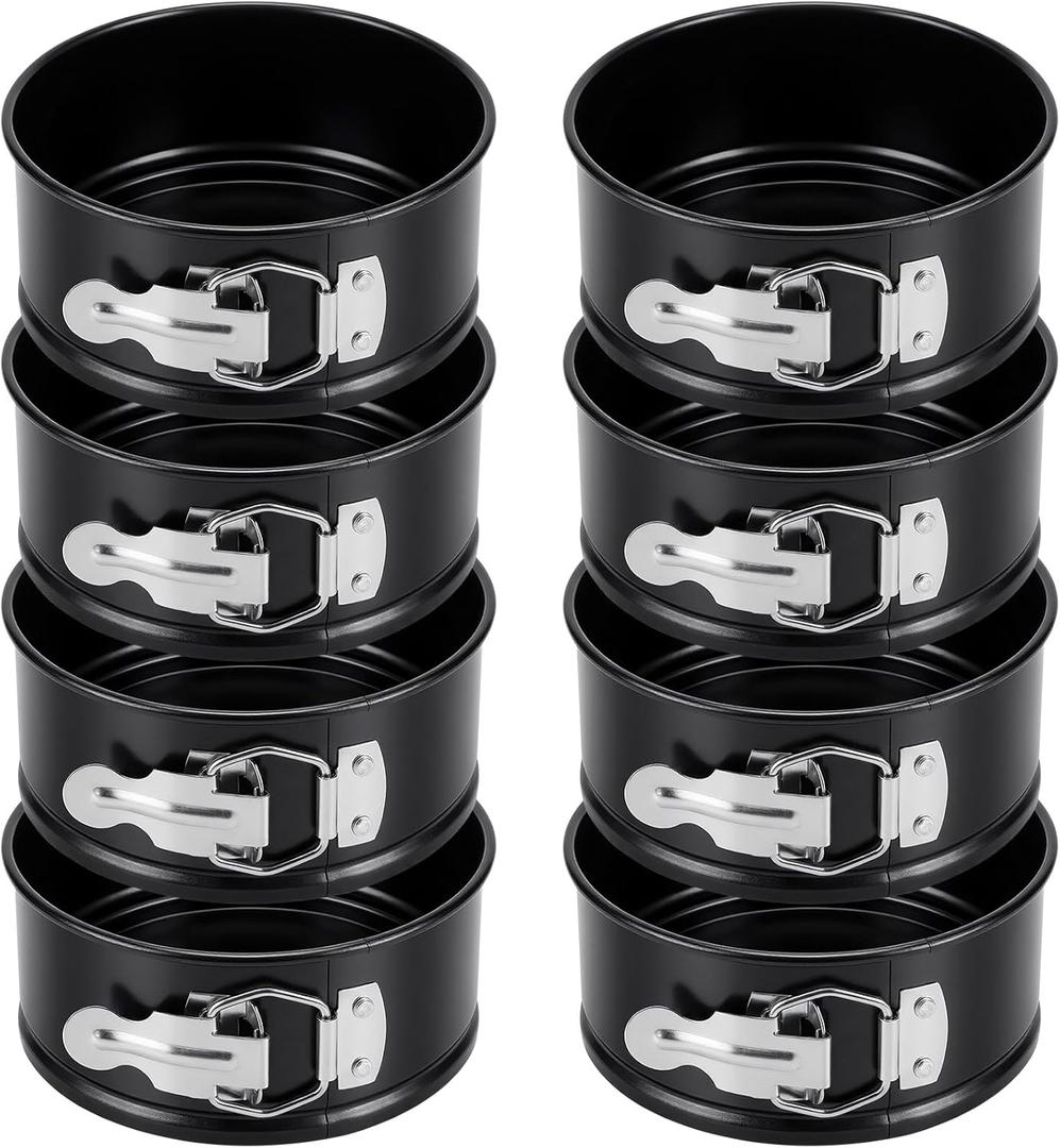 Sunnyray 8 Pcs 4 Inch Springform Pan for Baking Mini Cheesecake Pans with Removable Bottom Nonstick Leakproof Round Cake Mold Spring Form Molds for Mini Cheesecake Pizza and Quiches (Black)
