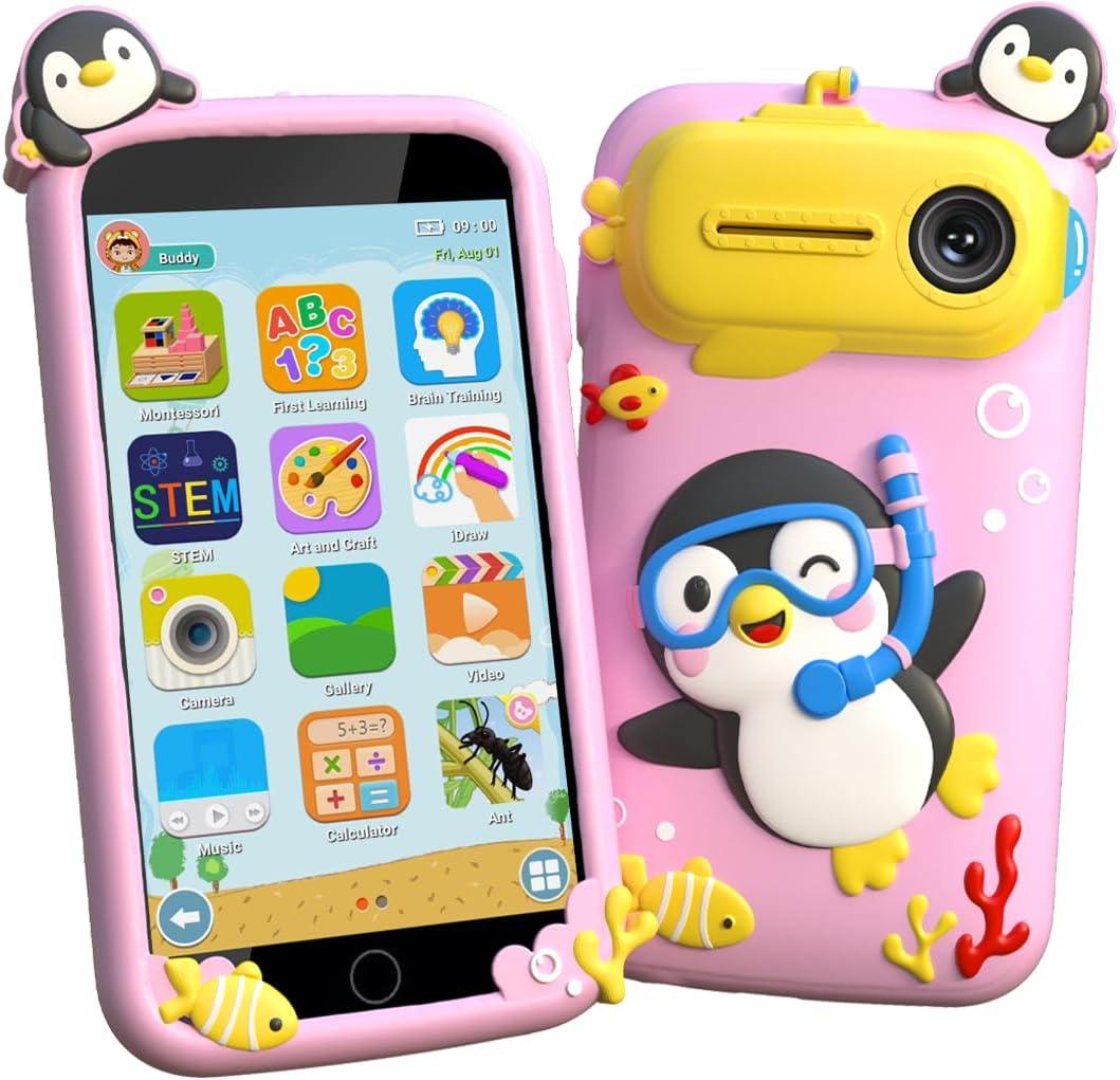 Kids Toys Smart Phone, 3.97" Touchscreen Toddler Phone with 220+ Learning Games, Camera, Parental Control, Educational Phone for Girls Ages 3-9, Birthday