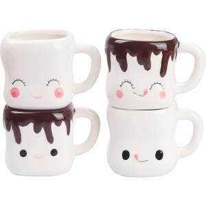 Marshmallow Mugs Set of 4 with Handle Marshmallow Cups Cute Mugs for Kids Hot Chocolate Cocoa Mug Gifts for Kids Women Christmas Mother's Day Set 6OZ