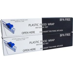 Plastic Food Wrap- 1600 SQ. FT. (2 Pack of 800 Sq. Ft.) BPA-Free, Optional Slide Cutter Included, Extra Cling And No Mess