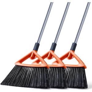 CLEANHOME 3 Pack Heavy Duty Outdoor Broom with Long Handle for Patio,Lobby,Garden,Kitchen,Deck,Yard,Sweeping -Commercial Grade Angle Broom with Stiff Bristles and Sponge Handle