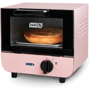Dash Mini Toaster Oven - Sleek & Stylish - For Creative Homemade Treats - Compact, Space-Saving Design - adjustable temperature dial - Removable Baking Tray - Pink