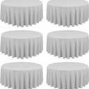 6 Pack Light Grey Round Tablecloths - 90 Inch, Polyester Table Cover, Stain and Wrinkle Resistant Washable Fabric, Perfect for Wedding Banquet Parties
