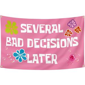Funny Tapestry Several Bad Decisions Later Flags Pink Decor for Girls College Dorm Easy Hanging 90 * 150cm - Home & Party Decoration