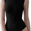 PUMIEY Women's Mock Turtle Neck Sleeveless Bodysuit Sexy Tank Tops Sharp Collection, L