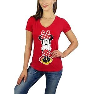 Disney Womens Minnie Mouse V-Neck Tee (US, Alpha, X-Large, Regular, Regular, Red)