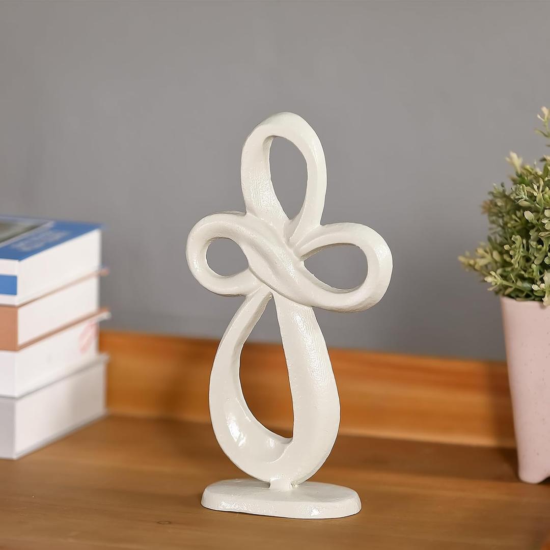 Iron Tabletop Eternal Loop Cross - 10" H Standing Cross for Table Decor - White