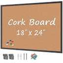 Board2by Cork Board Bulletin Board 24“ x 18”, Black Wood Framed Corkboard, Office Board for Wall Cork, Large Wall Mounted Notice Pin Board with 16 Push Pins for School, Home & Office
