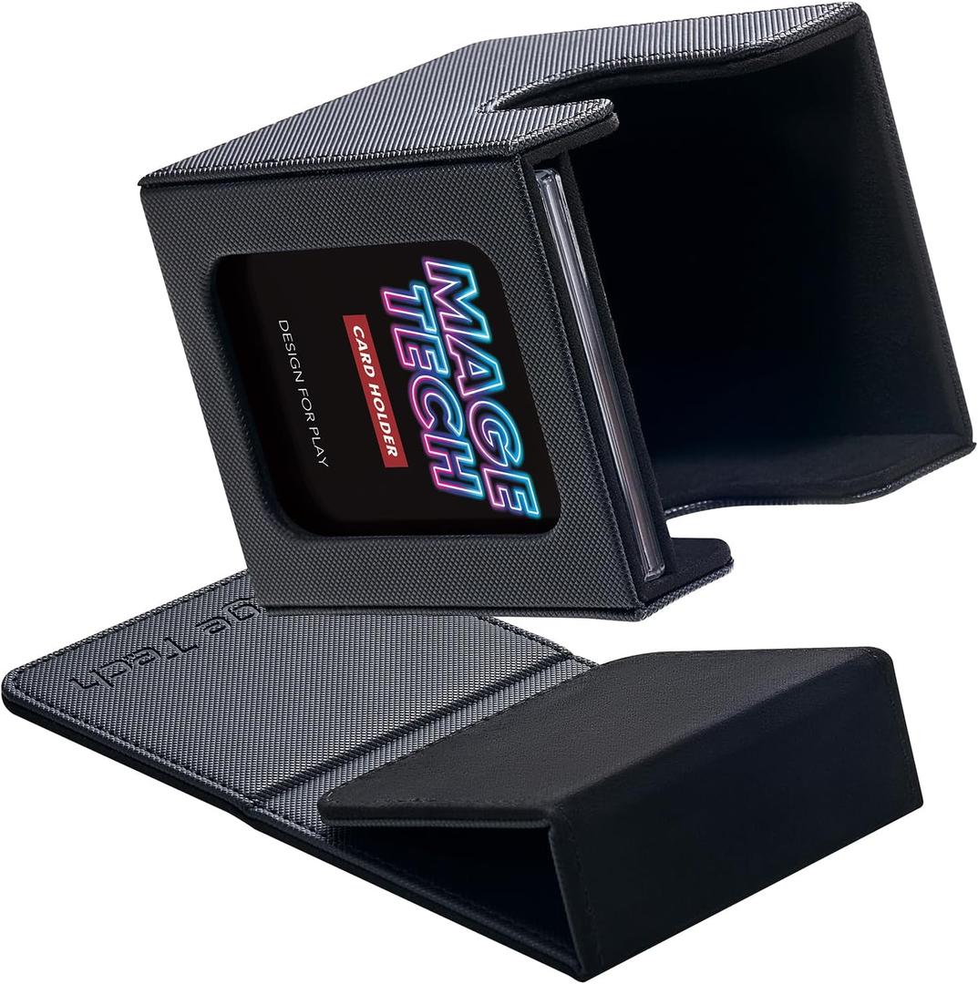 Mage Tech Commander Deck Box Lite - Card Display with Mini Snap Card Holder & Removable Cover, Fits 100+ Single-Sleeved Cards, Ideal for MTG, PTCG, OPCG, SWU & More (Black)