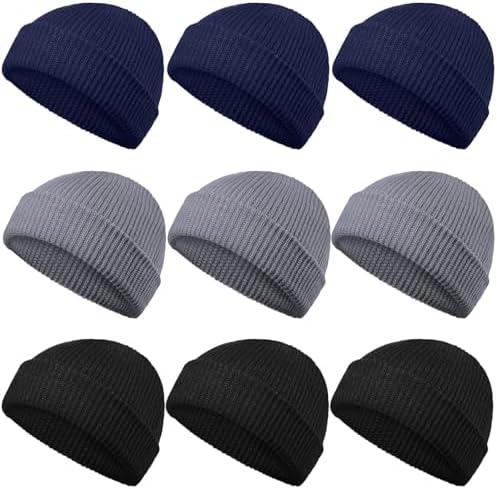 Geyoga 8  Pieces Winter Beanie Hats Trawler Short Beanie Watch Hat Warm Knit Fisherman Skull Cap for Men Women, 8 Colors